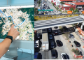 Person Points at a City Map on a Large Monitor While a Busy Construction Site and Traffic-filled Roadway Are Shown. - Nuevo León Primero