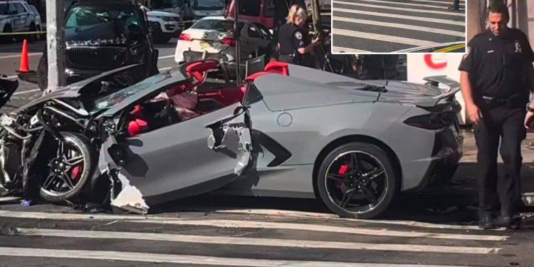 Choque En Ny - Nuevo León Primero City Intersection Crash Scene with Several Heavily Damaged Cars, Police on Site and Yellow Caution Tape Visible at the Crosswalk. - Nuevo León Primero