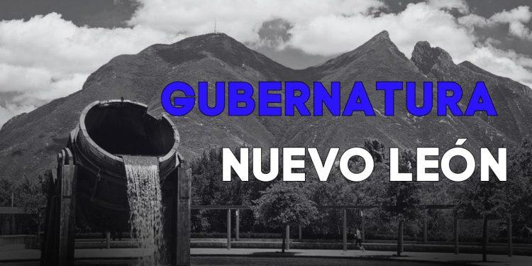 Nl-primero-adrian-de-la-garzajpg 1 - Nuevo León Primero Banner Announcing Gubernatura Nuevo LeÓn with a Water Fountain in a Park and Mountains in Grayscale (blue and White Text) - Nuevo León Primero