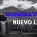 Banner Announcing Gubernatura Nuevo LeÓn with a Water Fountain in a Park and Mountains in Grayscale (blue and White Text) - Nuevo León Primero