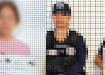 Four People Standing in a Row, Each Holding a White Sign with Text; Faces Blurred. - Nuevo León Primero