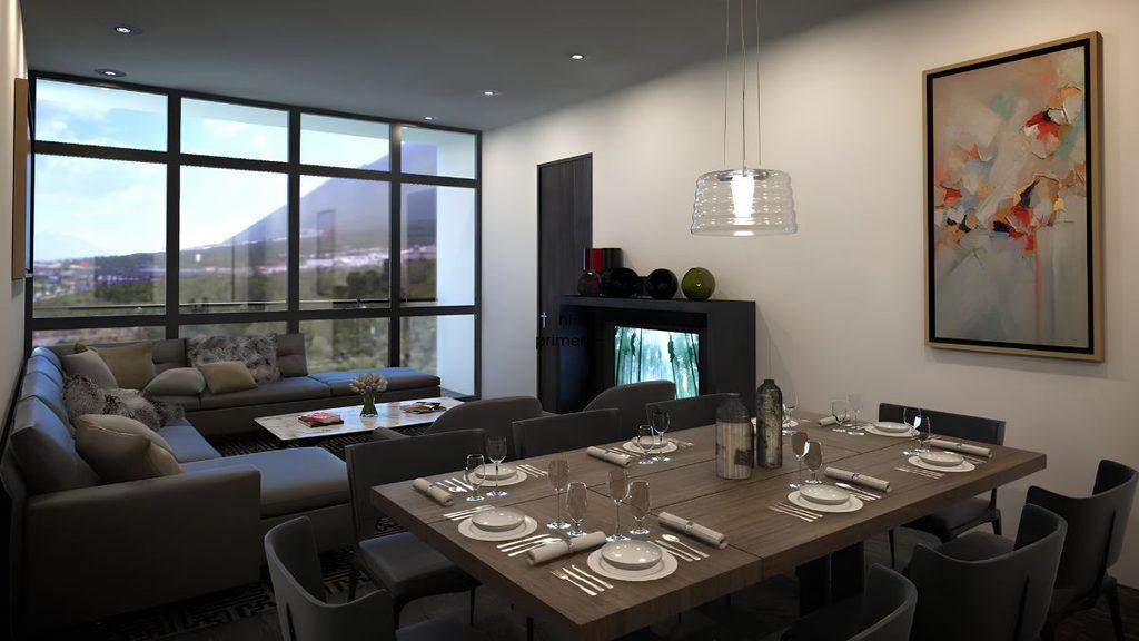 Nl-primero-rendimiento-de-renta-comercial-vs-residencial-en-monterreyjpg - Nuevo León Primero Open-concept Living and Dining Area with a Large Window Wall, L-shaped Sofa, and a Wooden Dining Table Set for Eight Nearby. - Nuevo León Primero